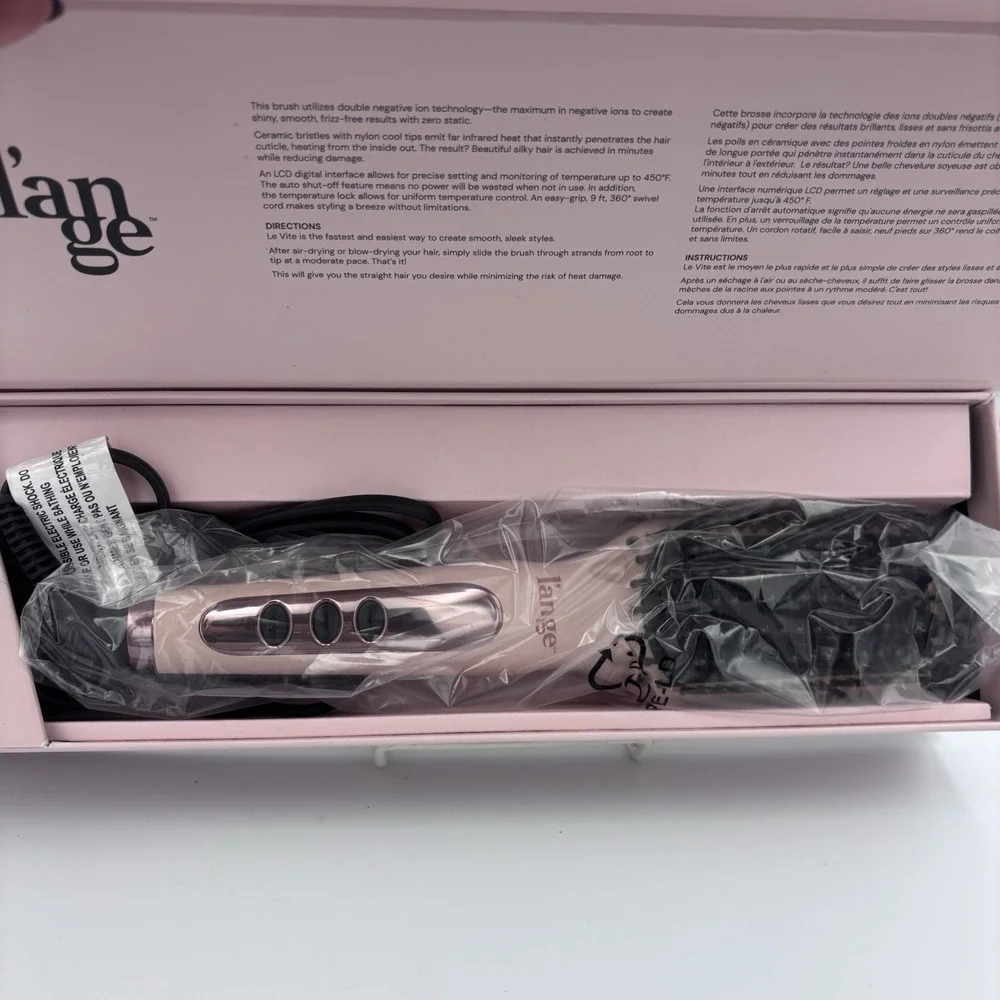 L'ange Le Vite Hairbrush Straightener NEW Pink Blush Thermal Ceramic Open Box